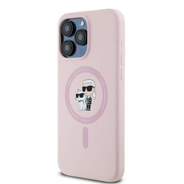 Karl Lagerfeld Silicone Karl&amp;Choupette Ring MagSafe case for iPhone 15 Pro Max - pink