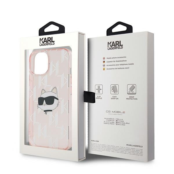 Karl Lagerfeld IML Choupette Head &amp; Monogram case for iPhone 13 - pink