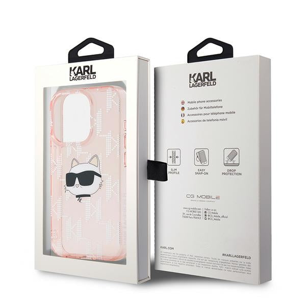 Karl Lagerfeld IML Choupette Head &amp; Monogram case for iPhone 15 Pro - pink