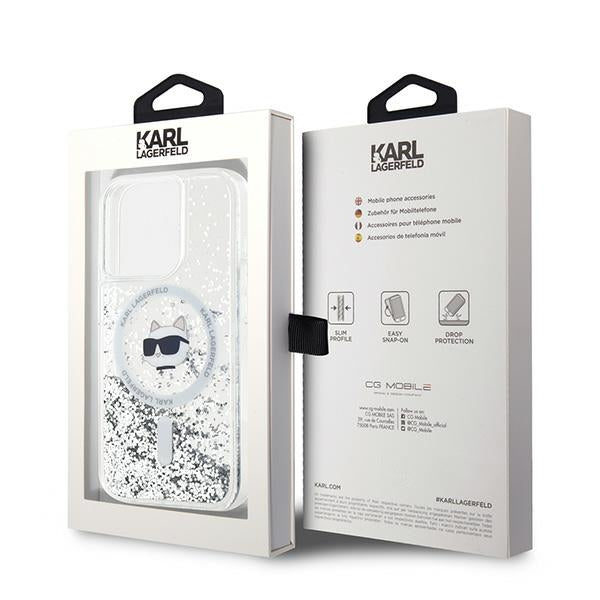 Karl Lagerfeld Liquid Glitter Choupette Head MagSafe case for iPhone 14 Pro - transparent