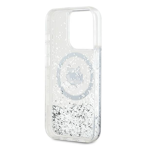 Karl Lagerfeld Liquid Glitter Choupette Head MagSafe case for iPhone 14 Pro - transparent