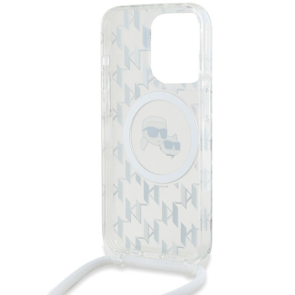 Karl Lagerfeld IML Crossbody Monogram Karl &amp; Choupette Head MagSafe Case for iPhone 15 Pro - Transparent