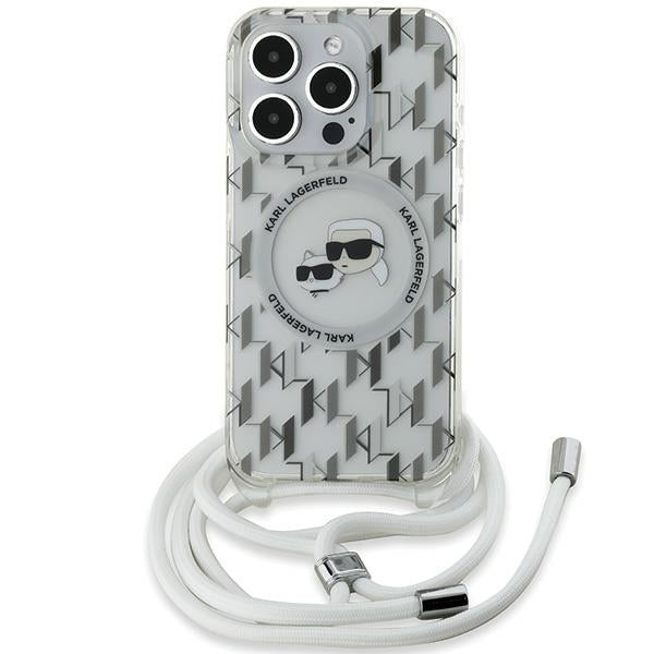 Karl Lagerfeld IML Crossbody Monogram Karl &amp; Choupette Head MagSafe Case for iPhone 15 Pro - Transparent