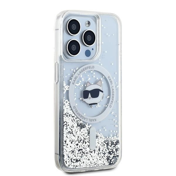 Karl Lagerfeld Liquid Glitter Choupette Head MagSafe case for iPhone 15 Pro - transparent