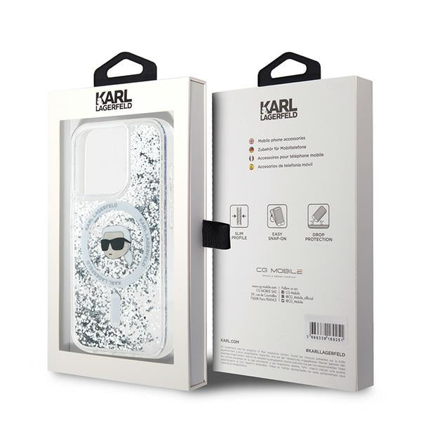 Karl Lagerfeld Liquid Glitter Karl Head MagSafe case for iPhone 15 Pro - transparent