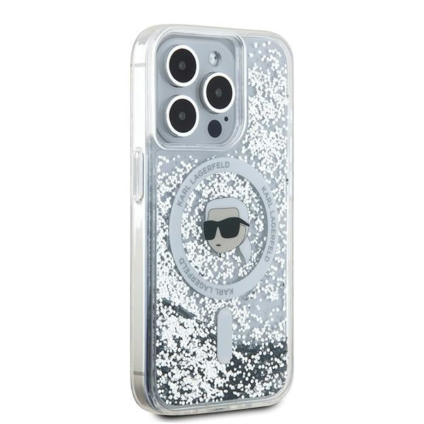 Karl Lagerfeld Liquid Glitter Karl Head MagSafe case for iPhone 15 Pro - transparent