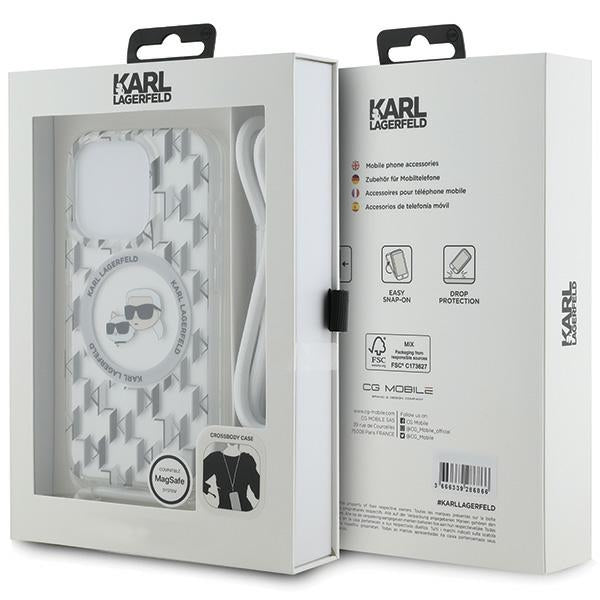Karl Lagerfeld IML Crossbody Monogram Karl &amp; Choupette Head MagSafe Case for iPhone 15 Pro Max - Transparent