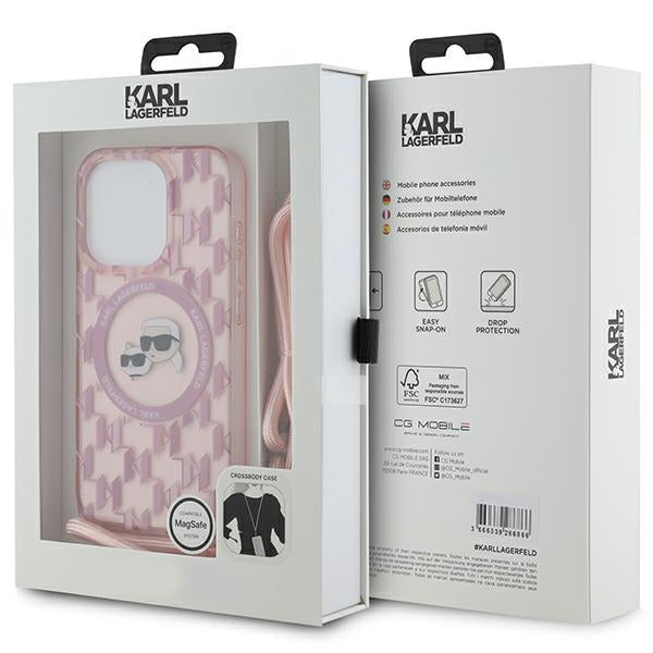 Karl Lagerfeld IML Crossbody Monogram Karl & Choupette Head MagSafe case for iPhone 15 Pro - pink