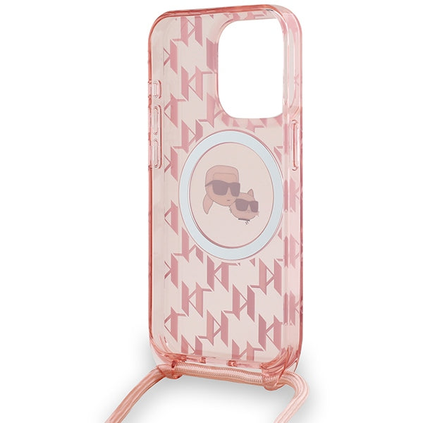 Karl Lagerfeld IML Crossbody Monogram Karl &amp; Choupette Head MagSafe case for iPhone 15 Pro - pink