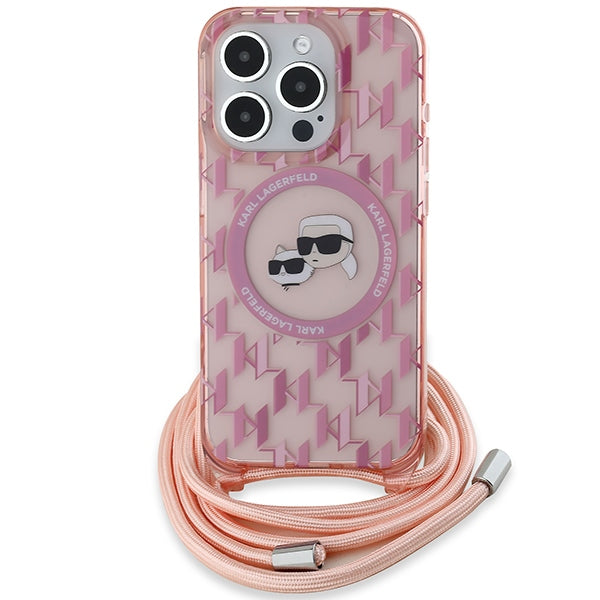 Karl Lagerfeld IML Crossbody Monogram Karl &amp; Choupette Head MagSafe case for iPhone 15 Pro - pink