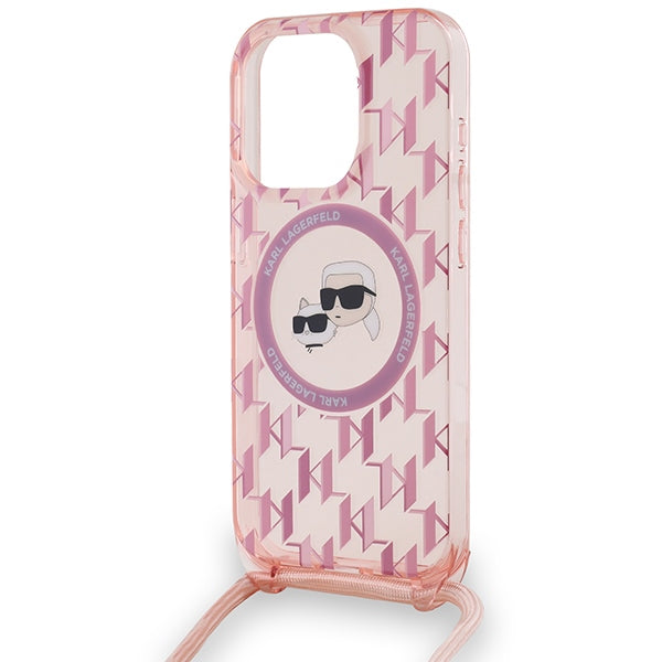 Karl Lagerfeld IML Crossbody Monogram Karl &amp; Choupette Head MagSafe case for iPhone 15 Pro - pink