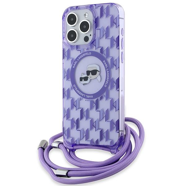 Karl Lagerfeld IML Crossbody Monogram Karl &amp; Choupette Head MagSafe case for iPhone 15 Pro - purple