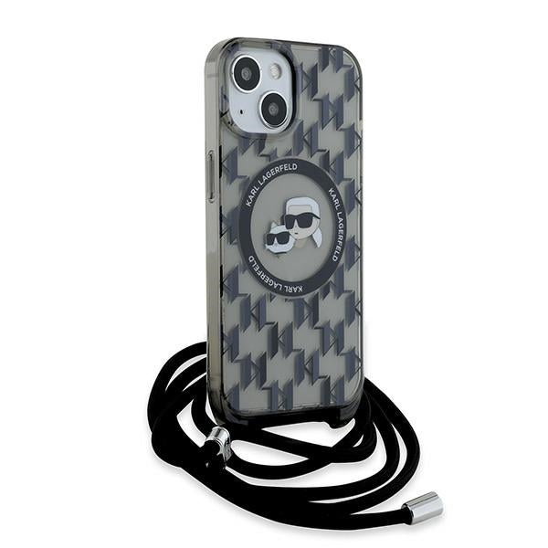 Karl Lagerfeld IML Crossbody Monogram Karl & Choupette Head MagSafe Case for iPhone 15 / 14 / 13 - Black