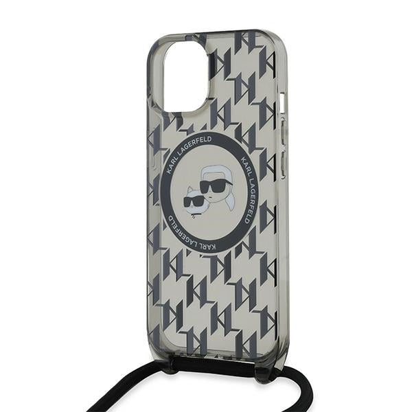Karl Lagerfeld IML Crossbody Monogram Karl &amp; Choupette Head MagSafe Case for iPhone 15 / 14 / 13 - Black