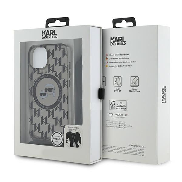 Karl Lagerfeld IML Crossbody Monogram Karl & Choupette Head MagSafe Case for iPhone 15 / 14 / 13 - Black