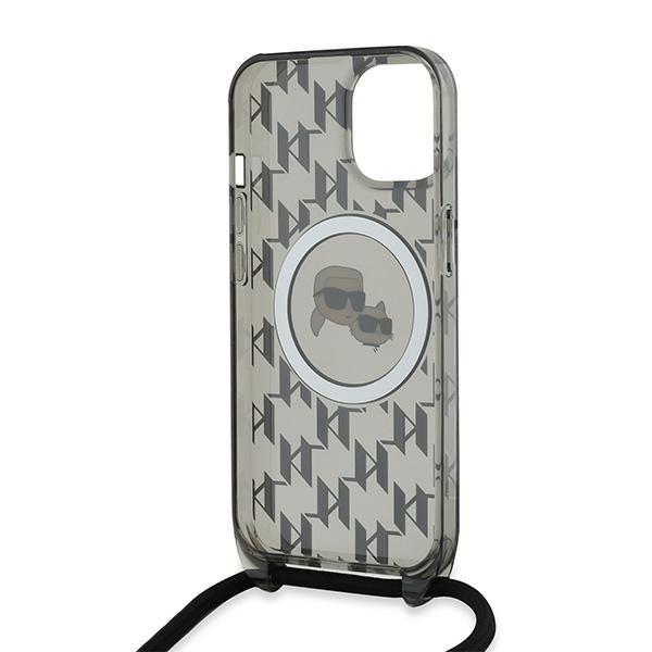 Karl Lagerfeld IML Crossbody Monogram Karl & Choupette Head MagSafe Case for iPhone 15 / 14 / 13 - Black