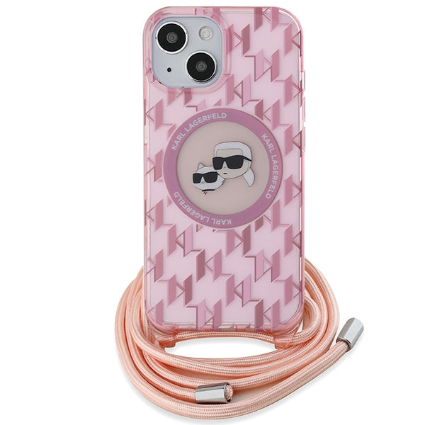 Karl Lagerfeld IML Crossbody Monogram Karl &amp; Choupette Head MagSafe case for iPhone 15 / 14 / 13 - pink