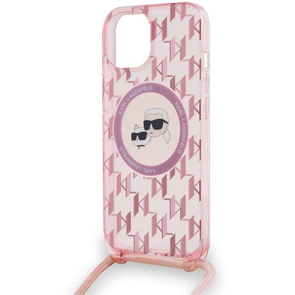Karl Lagerfeld IML Crossbody Monogram Karl &amp; Choupette Head MagSafe case for iPhone 15 / 14 / 13 - pink