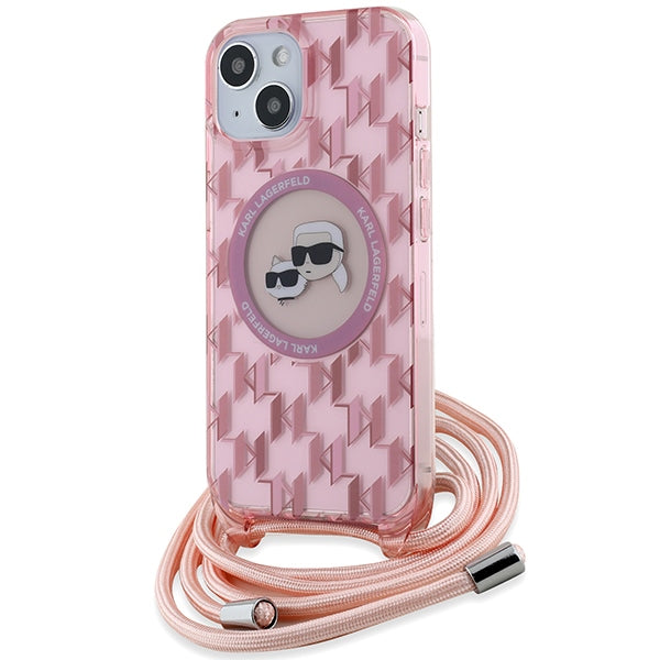 Karl Lagerfeld IML Crossbody Monogram Karl &amp; Choupette Head MagSafe case for iPhone 15 / 14 / 13 - pink