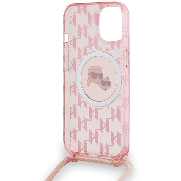 Karl Lagerfeld IML Crossbody Monogram Karl &amp; Choupette Head MagSafe case for iPhone 15 / 14 / 13 - pink
