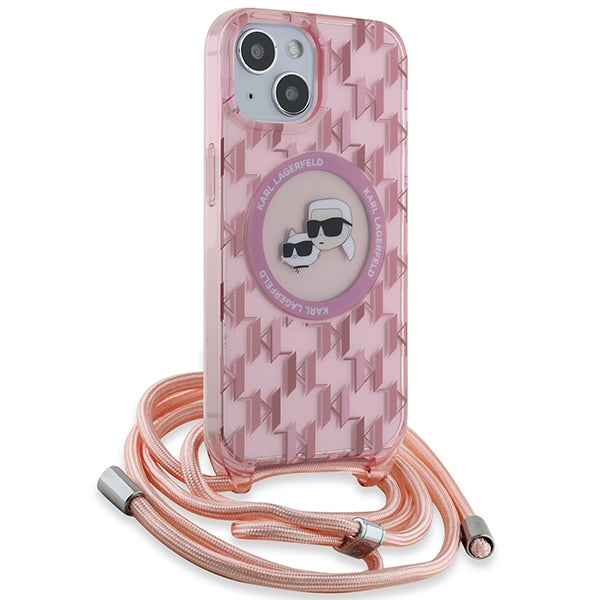 Karl Lagerfeld IML Crossbody Monogram Karl &amp; Choupette Head MagSafe case for iPhone 15 / 14 / 13 - pink
