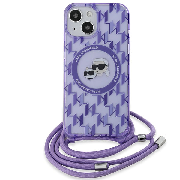 Karl Lagerfeld IML Crossbody Monogram Karl &amp; Choupette Head MagSafe case for iPhone 15 / 14 / 13 - purple