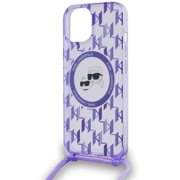 Karl Lagerfeld IML Crossbody Monogram Karl &amp; Choupette Head MagSafe case for iPhone 15 / 14 / 13 - purple