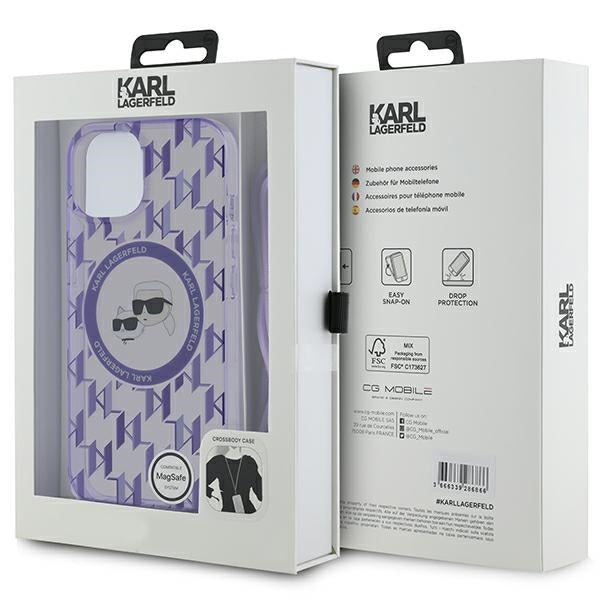 Karl Lagerfeld IML Crossbody Monogram Karl &amp; Choupette Head MagSafe case for iPhone 15 / 14 / 13 - purple