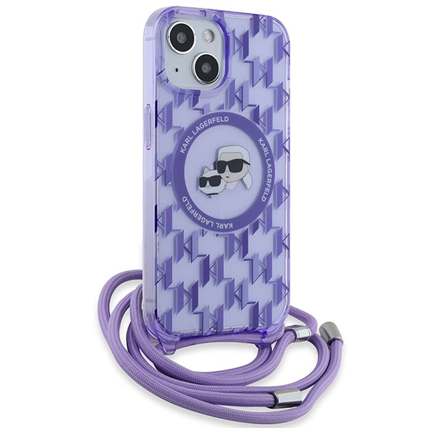Karl Lagerfeld IML Crossbody Monogram Karl &amp; Choupette Head MagSafe case for iPhone 15 / 14 / 13 - purple