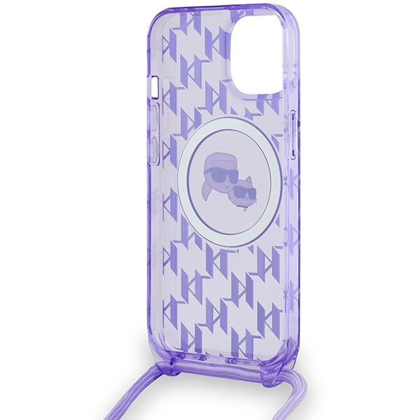 Karl Lagerfeld IML Crossbody Monogram Karl &amp; Choupette Head MagSafe case for iPhone 15 / 14 / 13 - purple