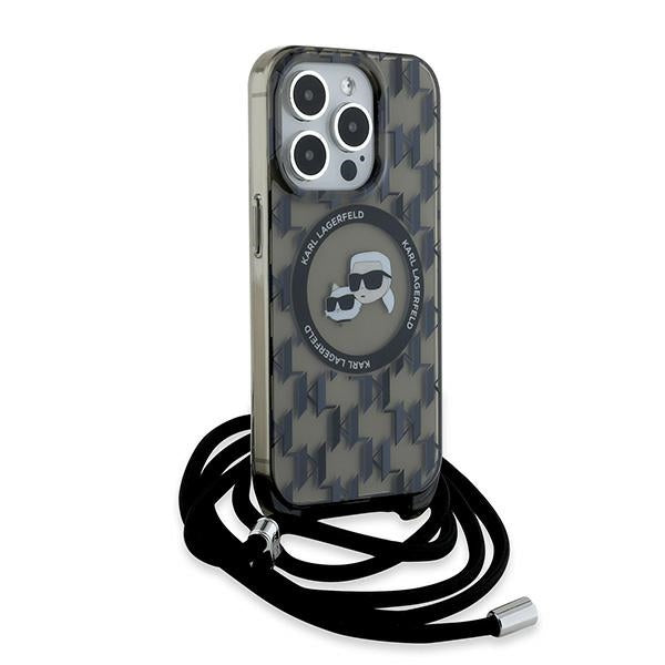 Karl Lagerfeld IML Crossbody Monogram Karl & Choupette Head MagSafe Case for iPhone 15 Pro Max - Black