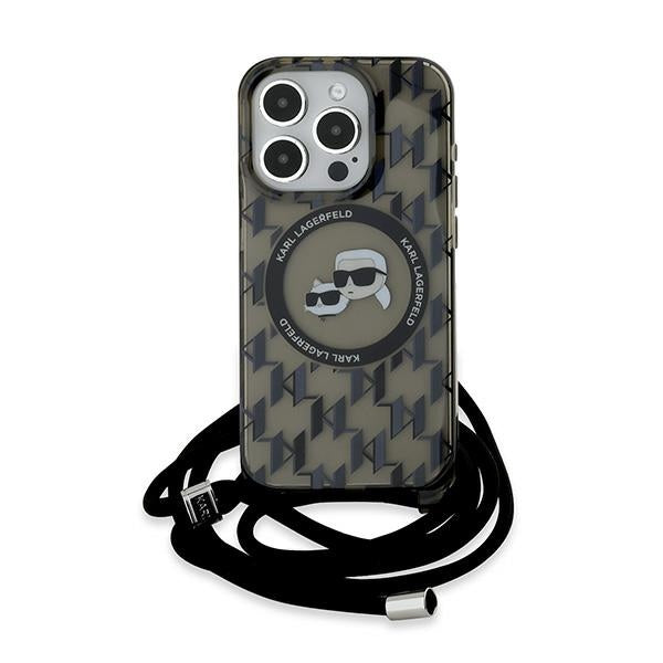 Karl Lagerfeld IML Crossbody Monogram Karl & Choupette Head MagSafe Case for iPhone 15 Pro Max - Black