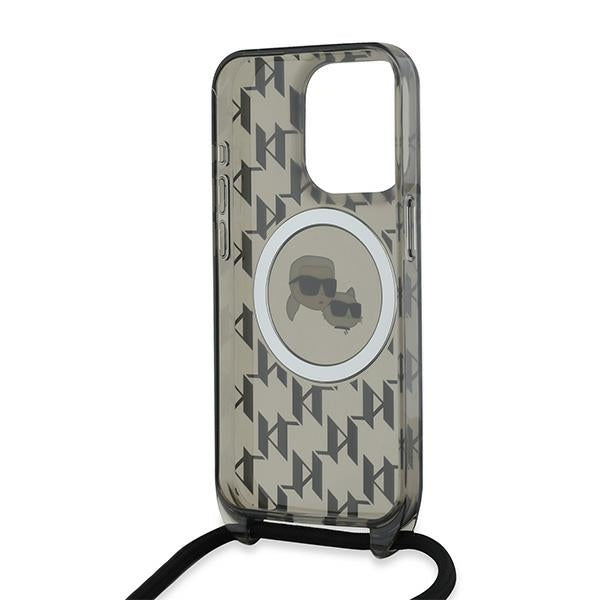 Karl Lagerfeld IML Crossbody Monogram Karl & Choupette Head MagSafe Case for iPhone 15 Pro Max - Black