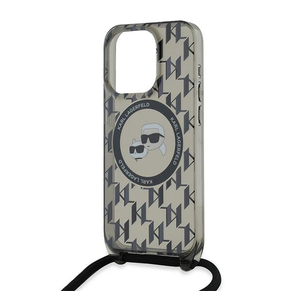 Karl Lagerfeld IML Crossbody Monogram Karl &amp; Choupette Head MagSafe Case for iPhone 15 Pro Max - Black