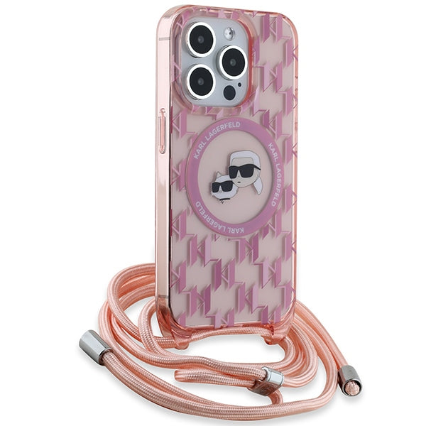 Karl Lagerfeld IML Crossbody Monogram Karl &amp; Choupette Head MagSafe Case for iPhone 15 Pro Max - Pink