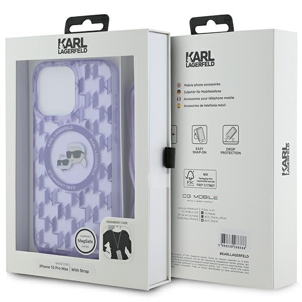 Karl Lagerfeld IML Crossbody Monogram Karl &amp; Choupette Head MagSafe Case for iPhone 15 Pro Max - Purple