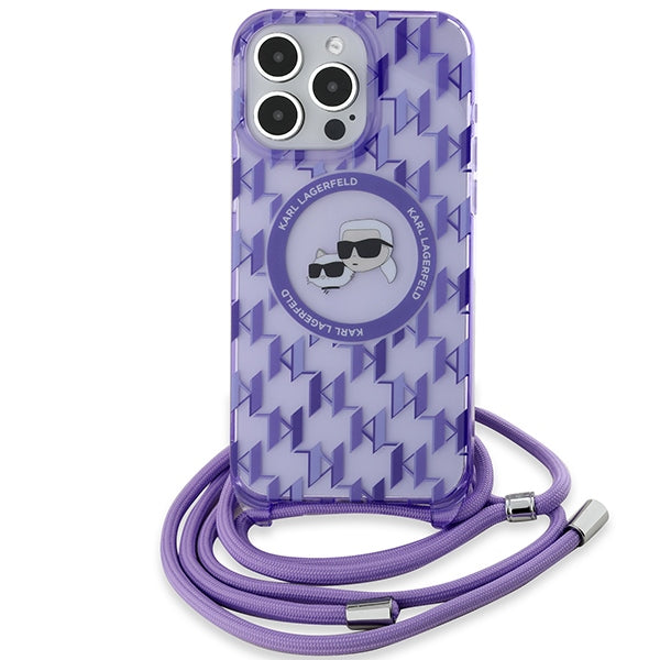 Karl Lagerfeld IML Crossbody Monogram Karl &amp; Choupette Head MagSafe Case for iPhone 15 Pro Max - Purple