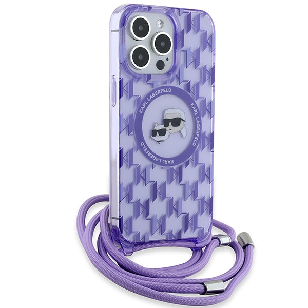 Karl Lagerfeld IML Crossbody Monogram Karl &amp; Choupette Head MagSafe Case for iPhone 15 Pro Max - Purple