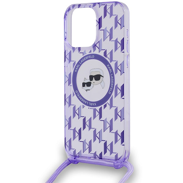 Karl Lagerfeld IML Crossbody Monogram Karl &amp; Choupette Head MagSafe Case for iPhone 15 Pro Max - Purple