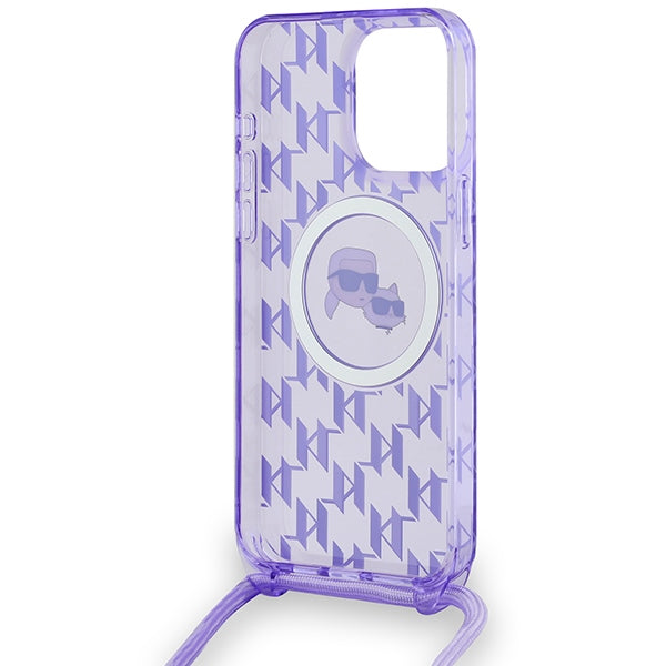 Karl Lagerfeld IML Crossbody Monogram Karl &amp; Choupette Head MagSafe Case for iPhone 15 Pro Max - Purple