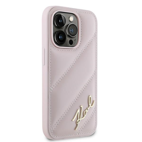 Karl Lagerfeld Diagonal Quilted Script case for iPhone 14 Pro - pink