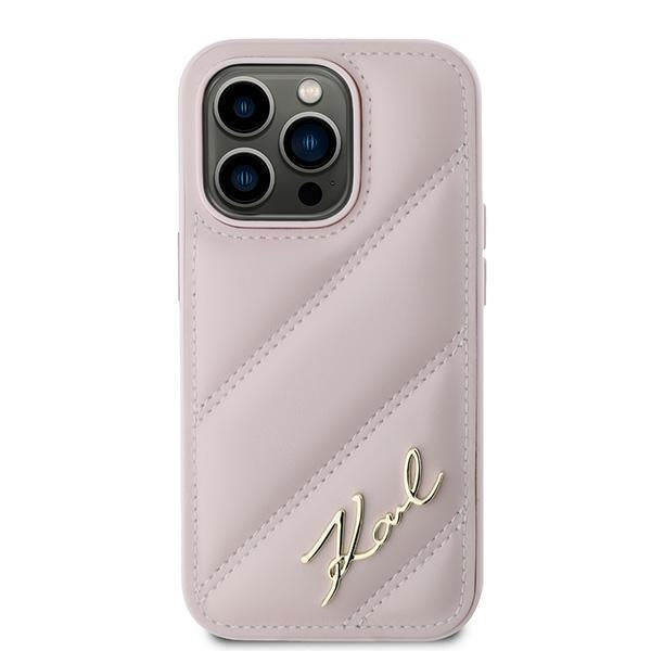 Karl Lagerfeld Diagonal Quilted Script case for iPhone 14 Pro - pink