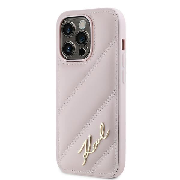 Karl Lagerfeld Diagonal Quilted Script case for iPhone 14 Pro - pink