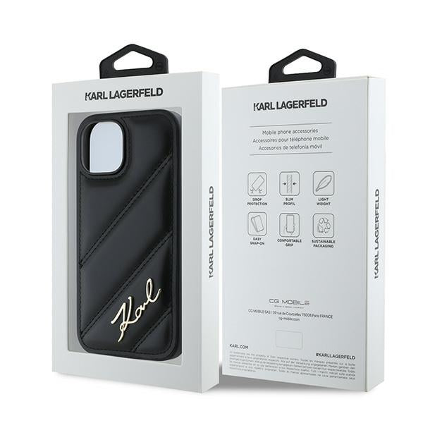 Karl Lagerfeld Diagonal Quilted Script case for iPhone 14 / 15 / 13 - black