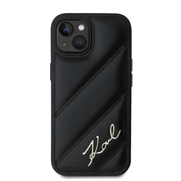 Karl Lagerfeld Diagonal Quilted Script case for iPhone 14 / 15 / 13 - black