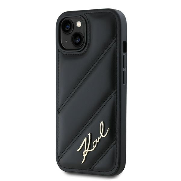 Karl Lagerfeld Diagonal Quilted Script case for iPhone 14 / 15 / 13 - black