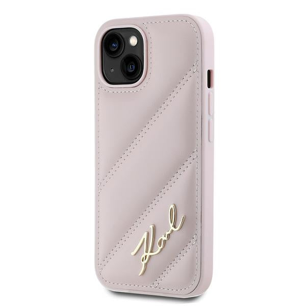 Karl Lagerfeld Diagonal Quilted Script case for iPhone 14 / 15 / 13 - pink