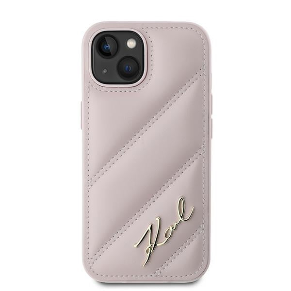 Karl Lagerfeld Diagonal Quilted Script case for iPhone 14 / 15 / 13 - pink