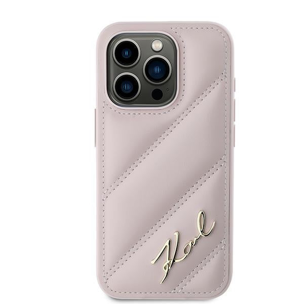 Karl Lagerfeld Diagonal Quilted Script case for iPhone 15 Pro - pink
