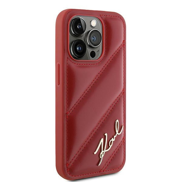 Karl Lagerfeld Diagonal Quilted Script case for iPhone 15 Pro - red